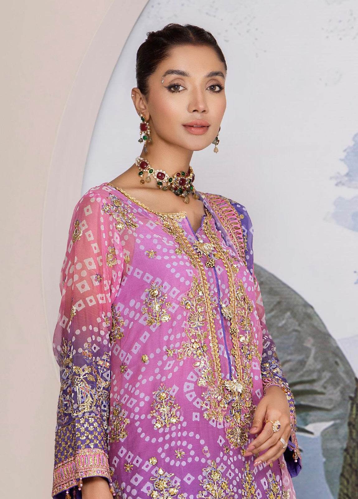 Nova By ZA Clothes Embroidered Chiffon Semi-Stitched 3pcs - Jotey