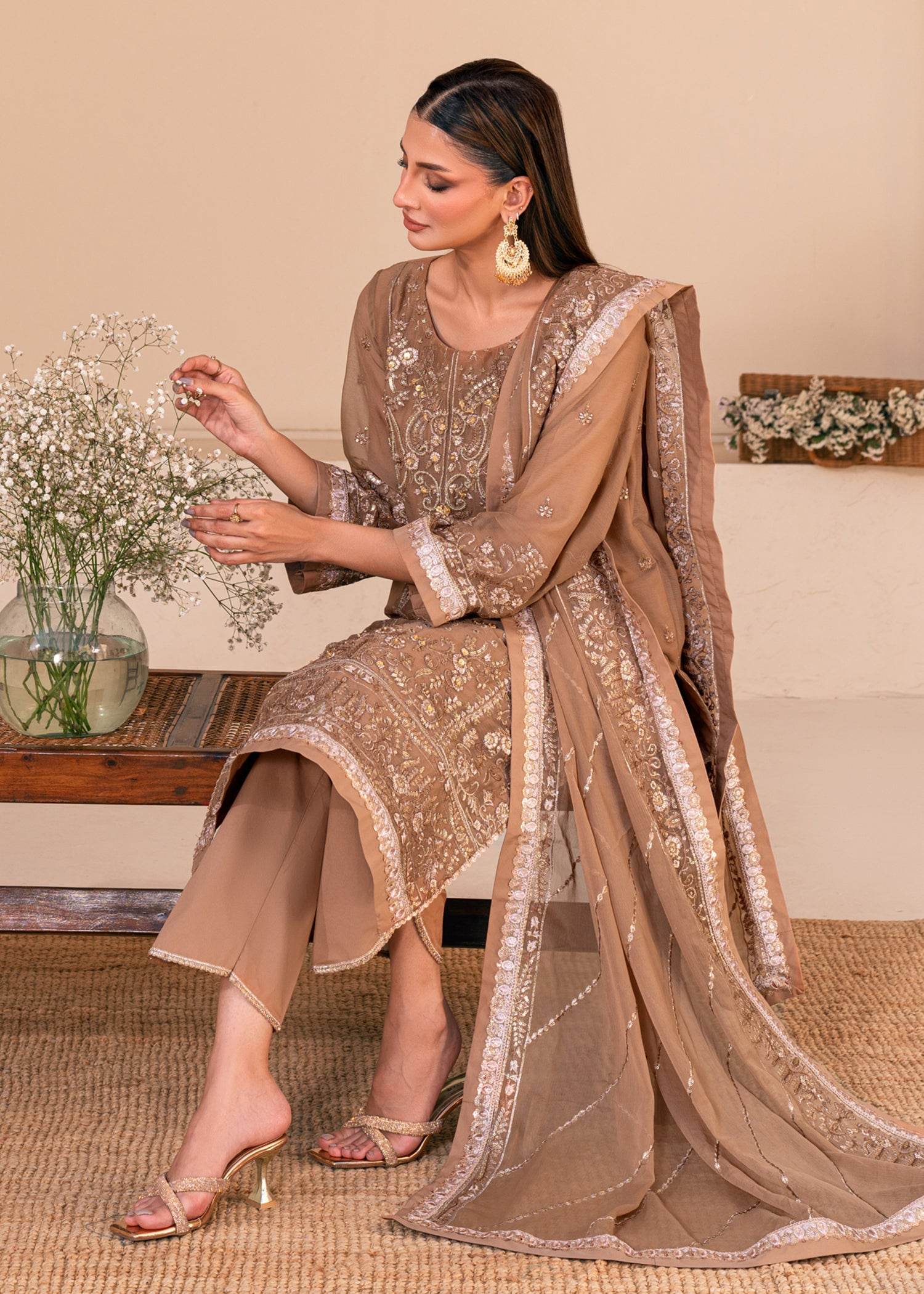 Lallaria By Noorma Kaamal Embroidered Chiffon Unstitched 3pcs - Jotey