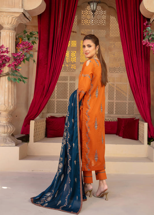 Anaya Hoor Saffron Embroidered Lawn Unstitched 3pcs