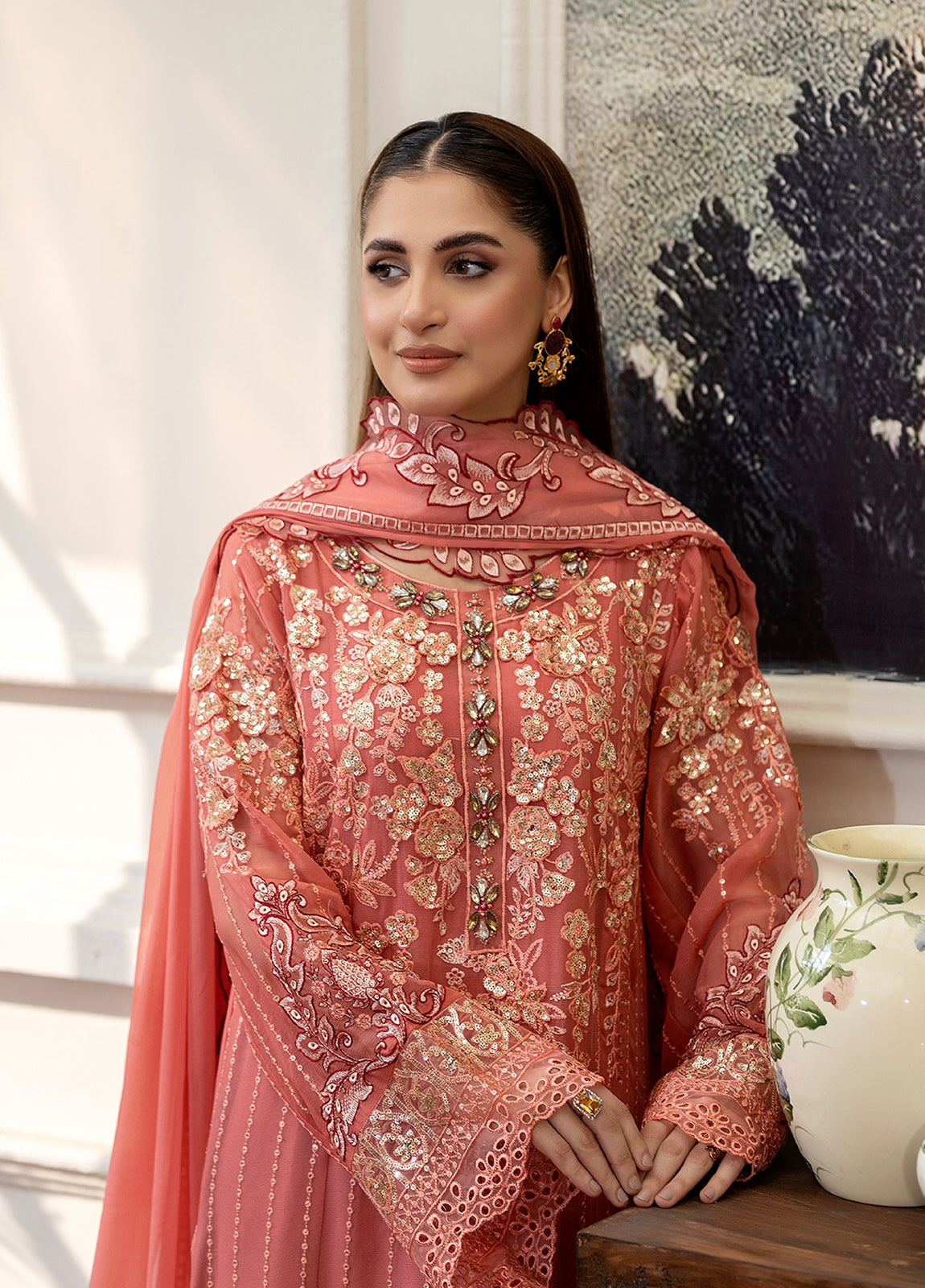 Tabassum By ZA Clothes Embroidered Chiffon Semi-Stitched 3pcs