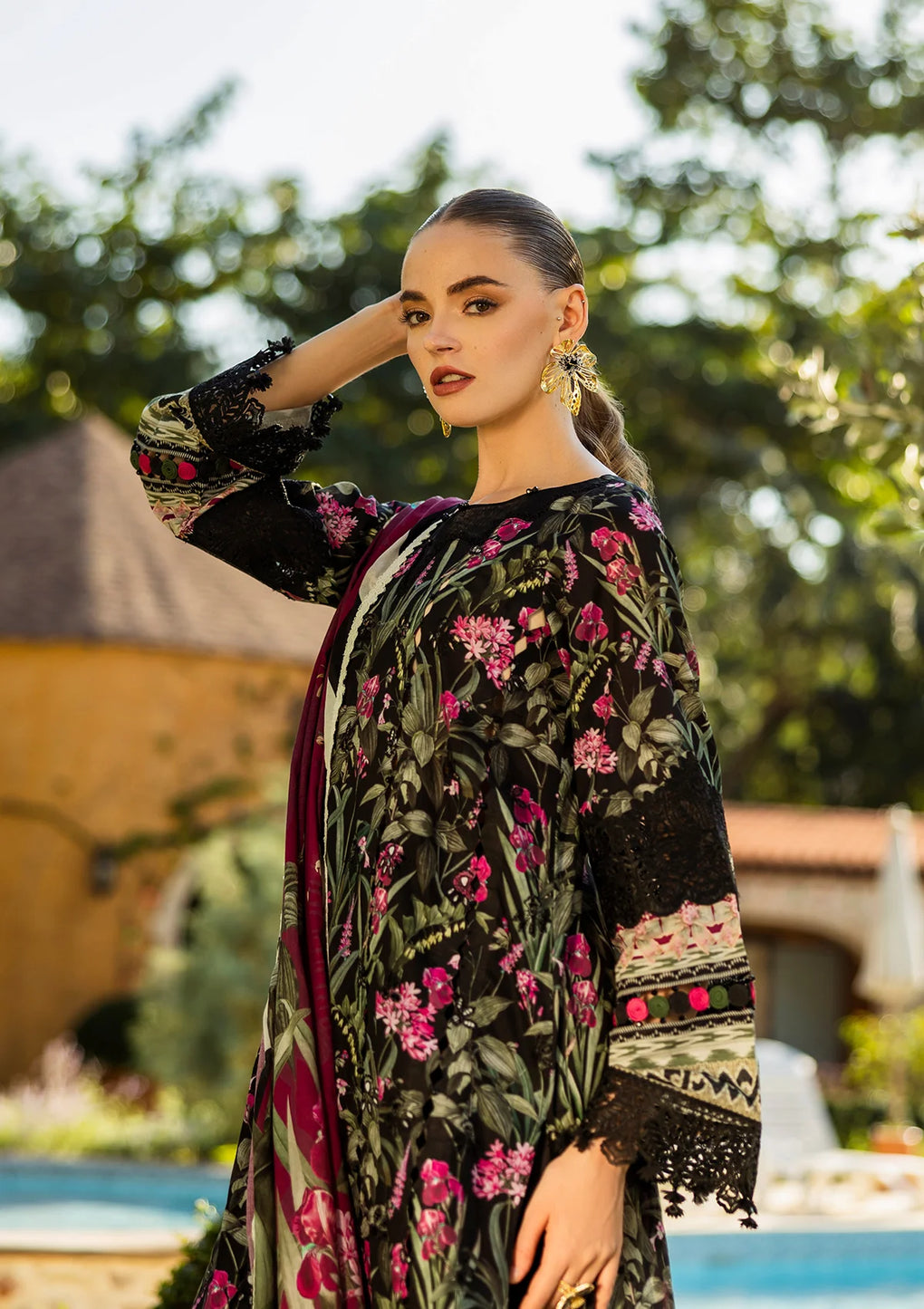 Elaf Print Chikankari Unstitched Lawn 3pcs