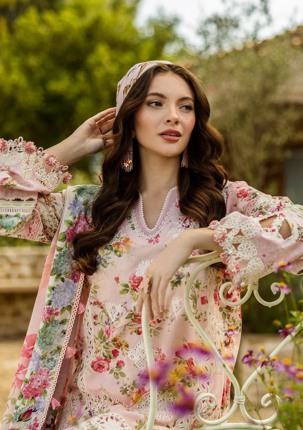 Elaf Print Chikankari Unstitched Lawn 3pcs - Jotey