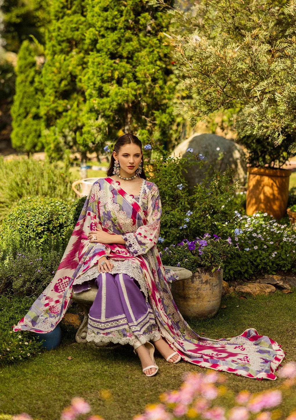 Elaf Print Chikankari Unstitched Lawn 3pcs - Jotey