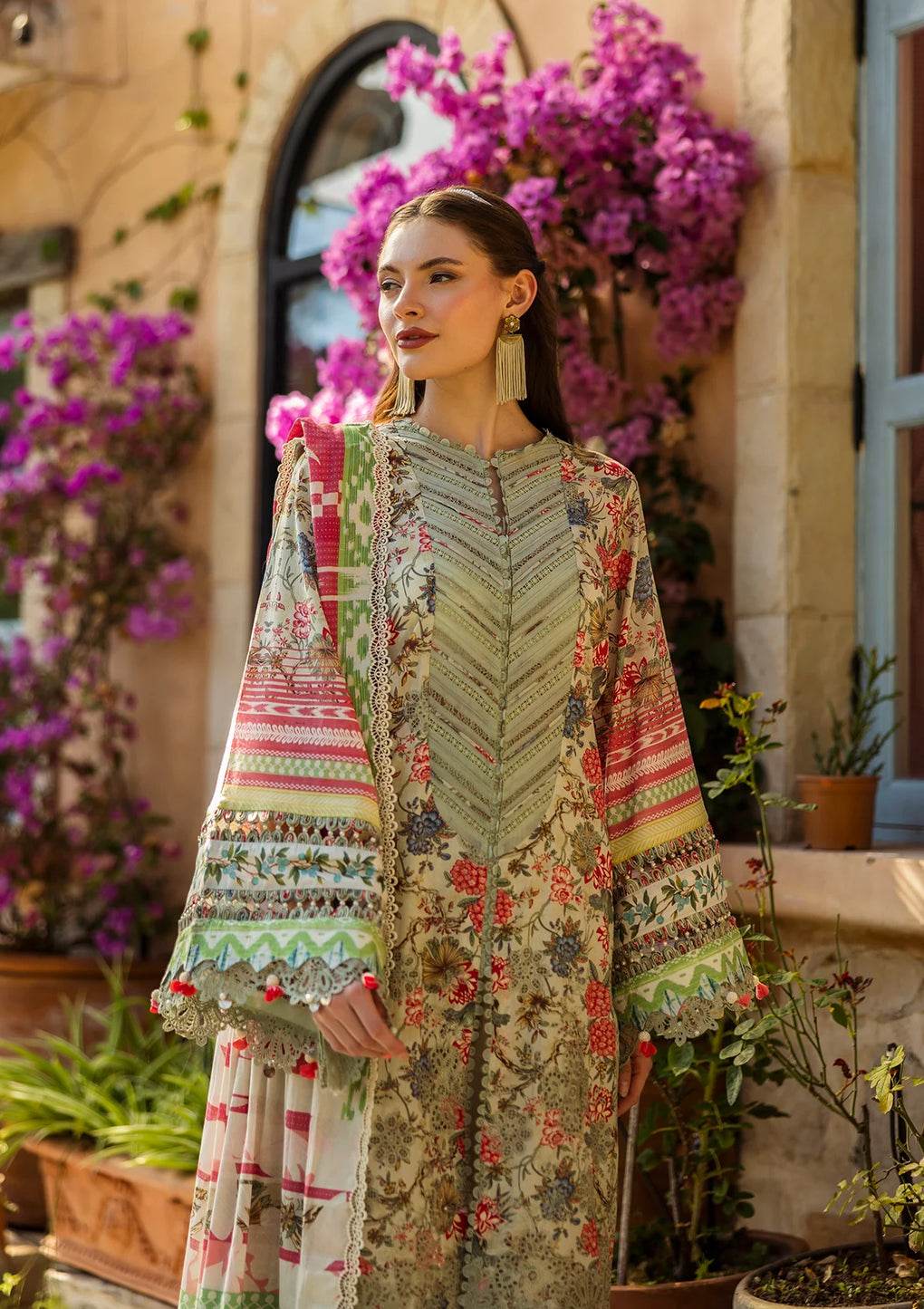 Elaf Print Chikankari Unstitched Lawn 3pcs - Jotey
