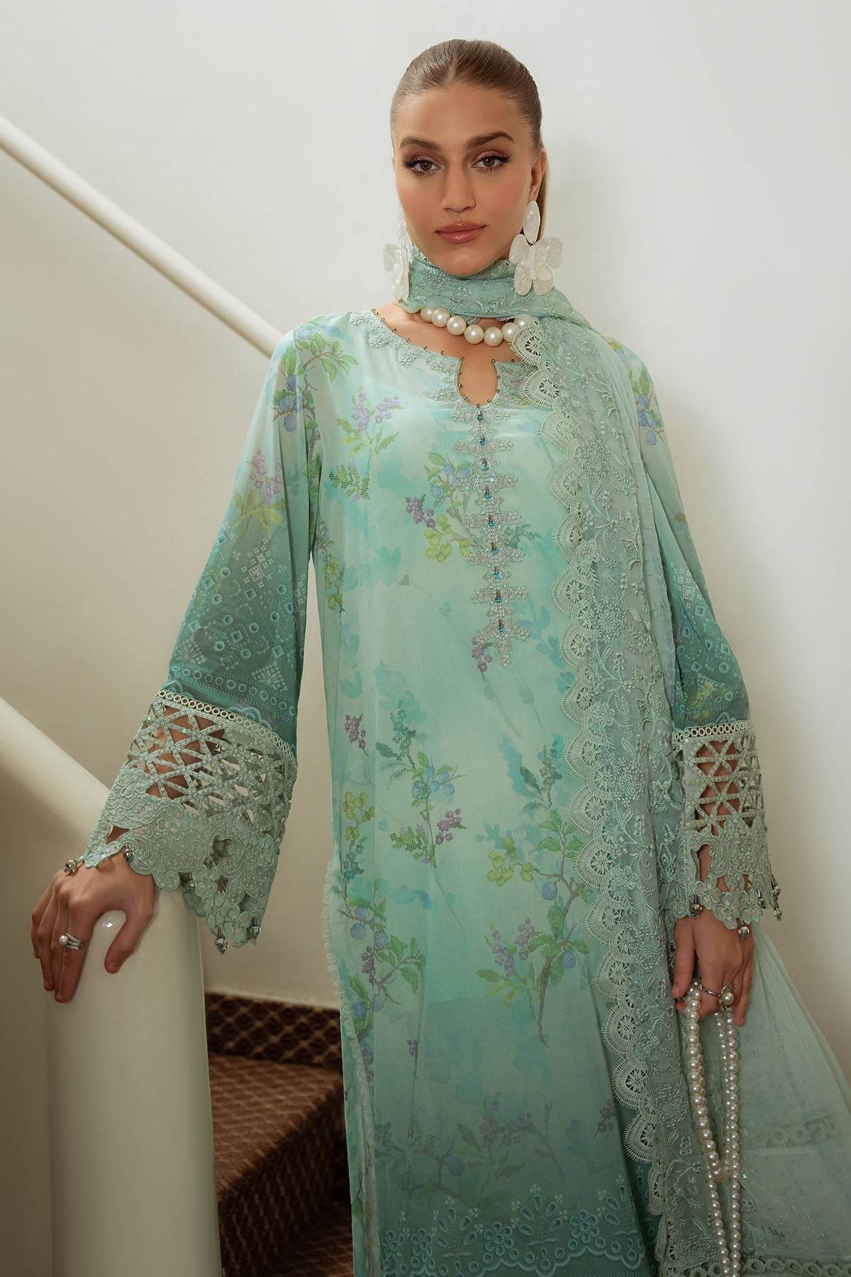 Nureh Maya Swiss Lawn Embroidered Unstitched 3pcs - Jotey