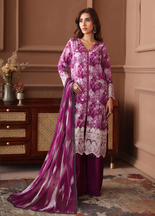 Keyaan By Johra Embroidered Chikankari Printed Bana Dora Lawn Unstitched 3Pcs