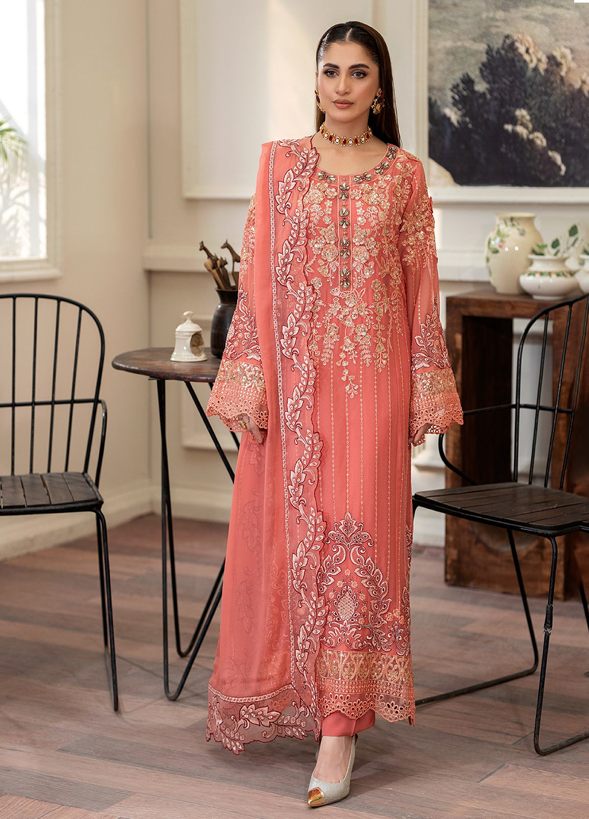 Tabassum By ZA Clothes Embroidered Chiffon Semi-Stitched 3pcs