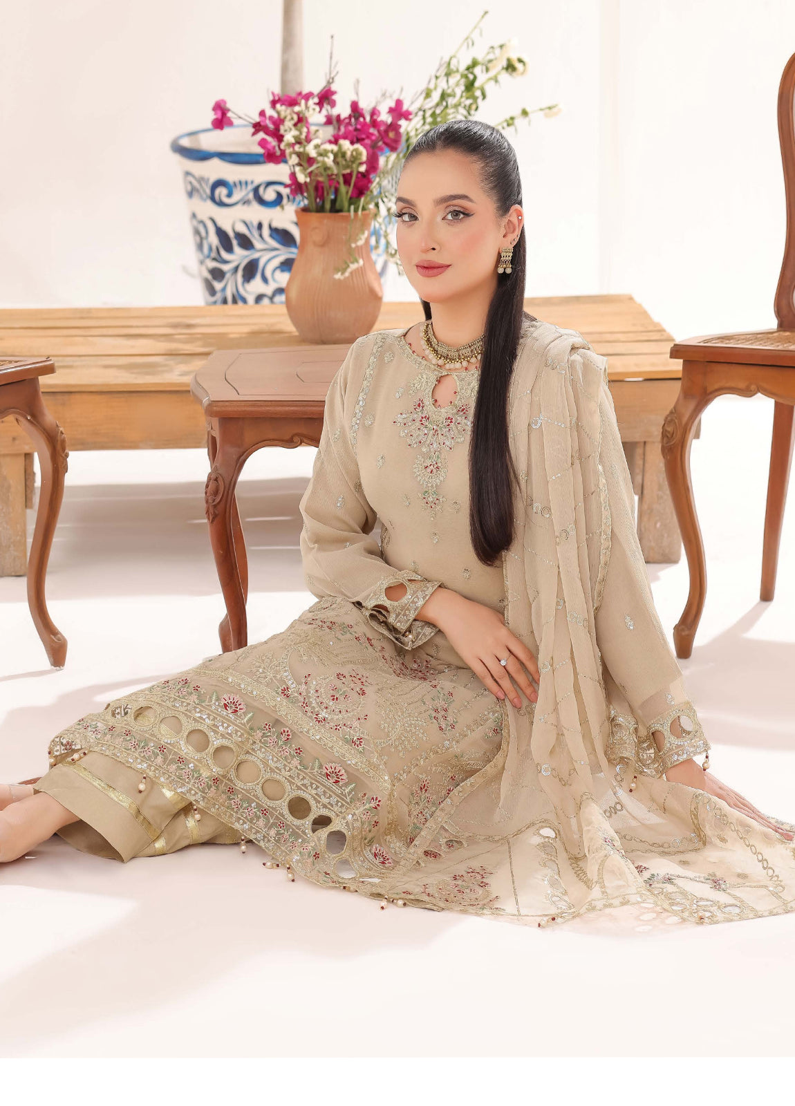 Sahiba By Bin khalid Embroidered Fancy Chiffon Unstitched Three Piece
