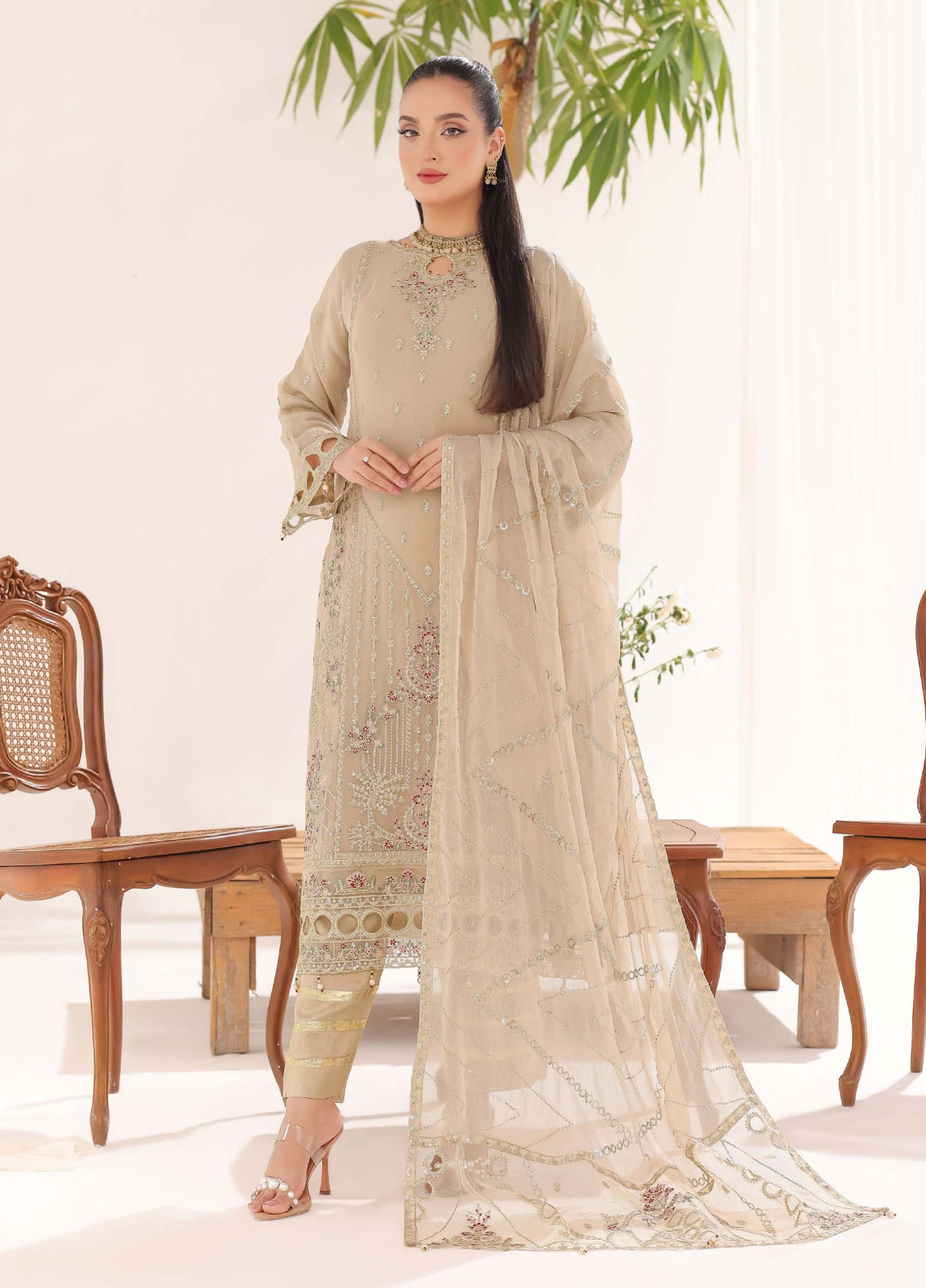 Sahiba By Bin khalid Embroidered Fancy Chiffon Unstitched Three Piece