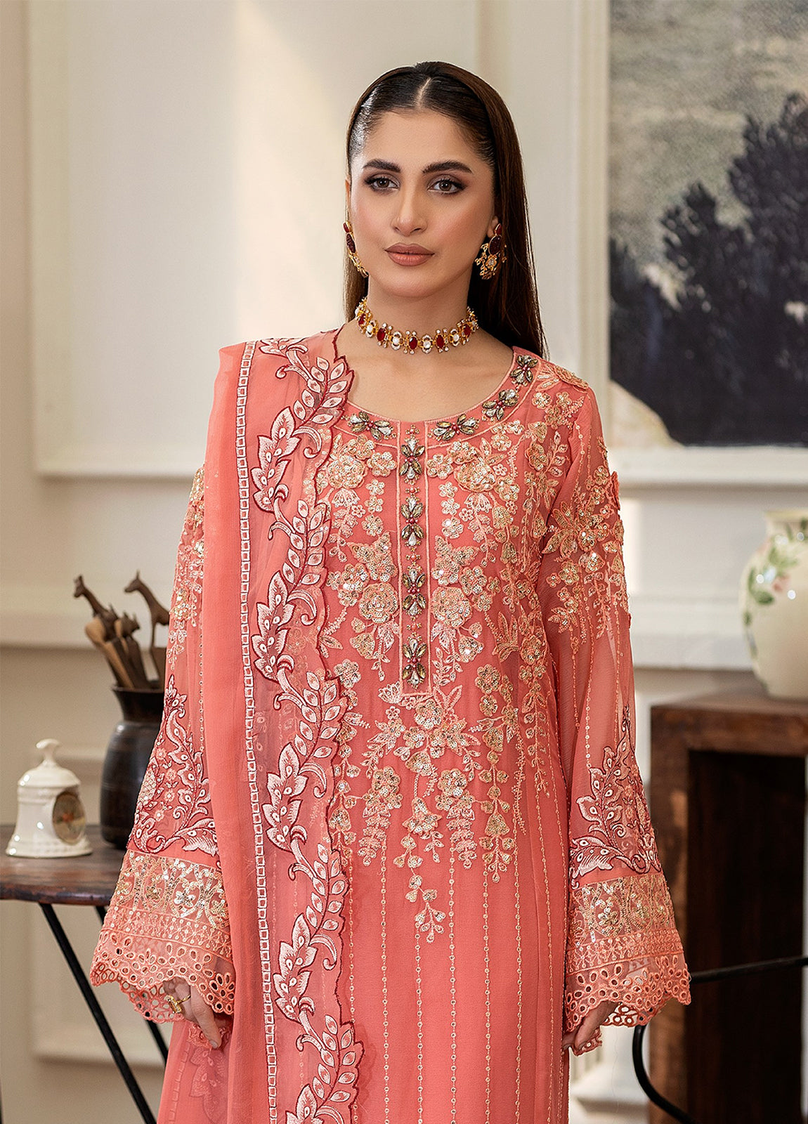 Tabassum By ZA Clothes Embroidered Chiffon Semi-Stitched 3pcs