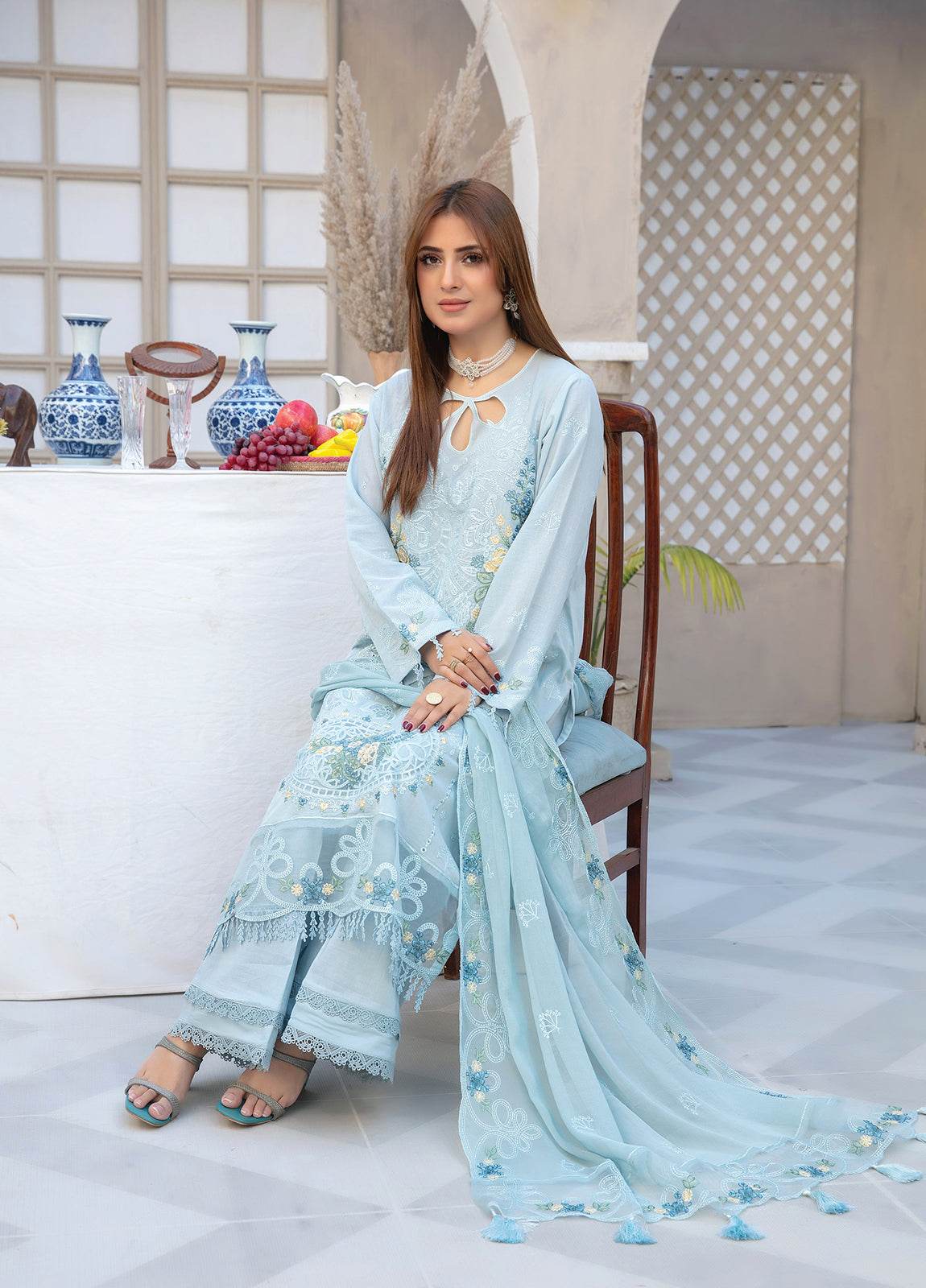 Anaya Hoor Feroza Embroidered Unstitched Lawn 3pcs - Jotey