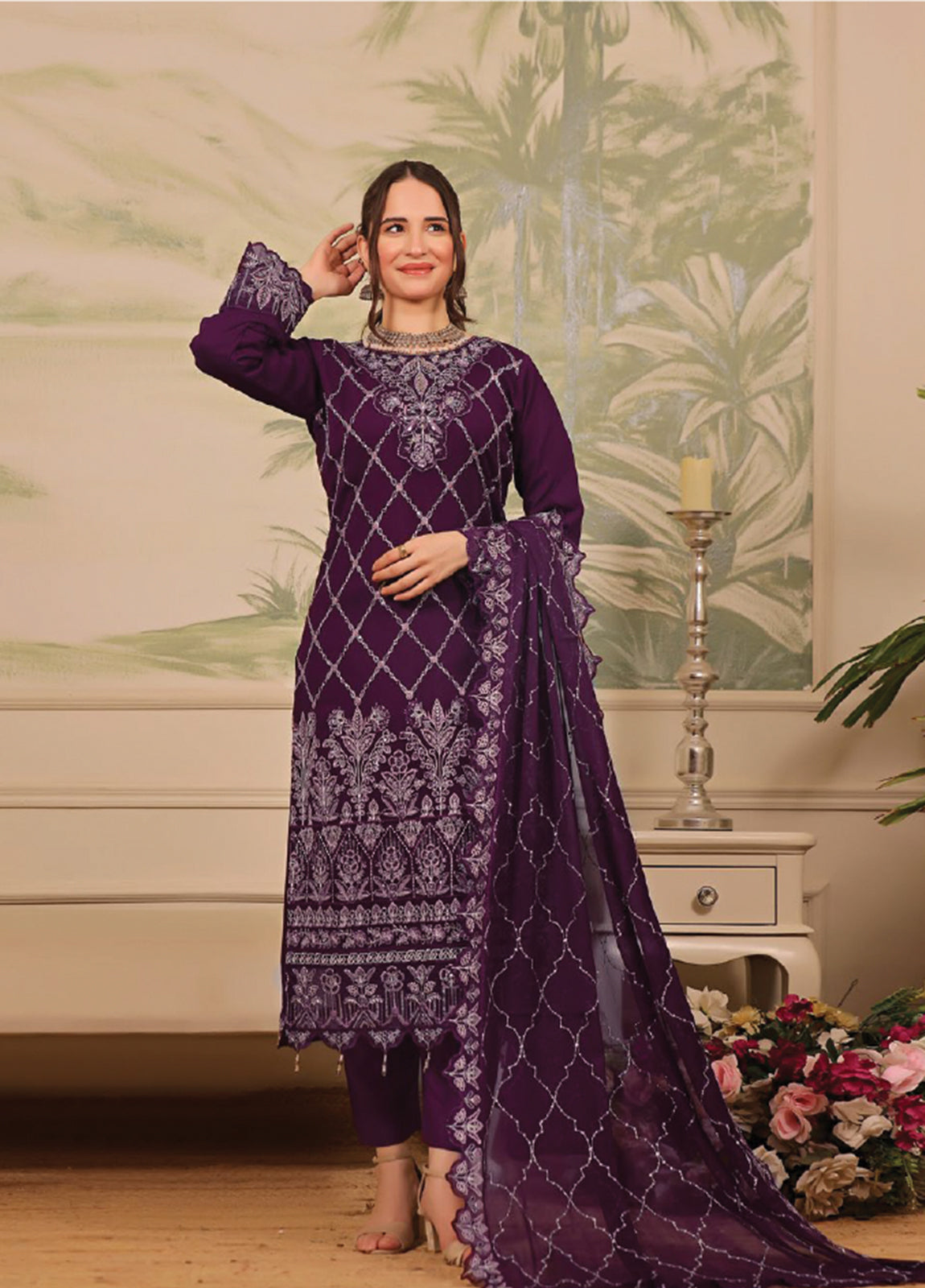 Nura Luxury Embroidered Chiffon Semi-Stitched 3pcs