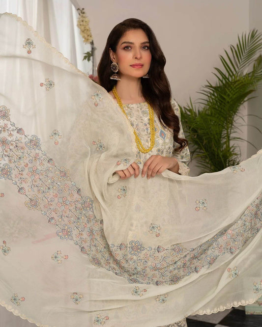 Manizay Super Anmol Embroidered Lawn 3pcs - Jotey