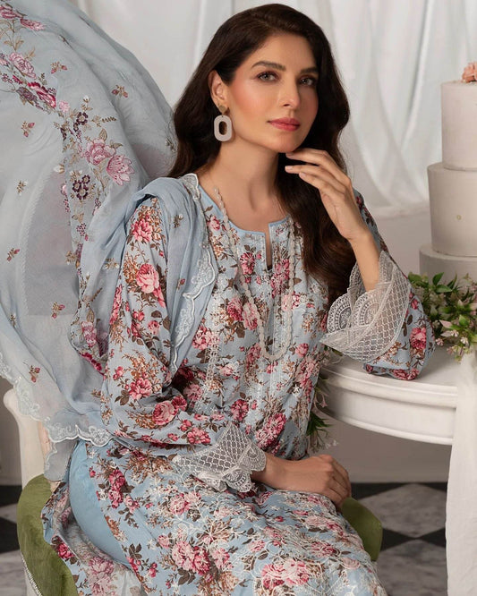 Manizay Super Anmol Embroidered Lawn 3pcs - Jotey