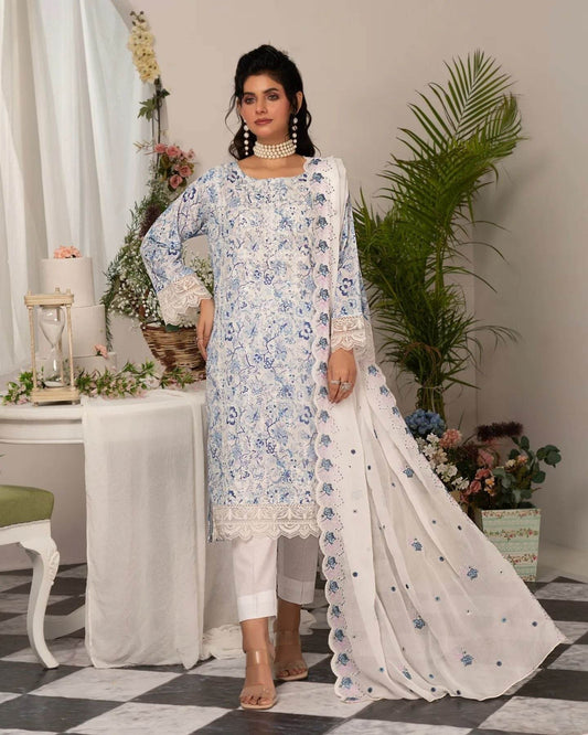 Manizay Super Anmol Embroidered Lawn 3pcs - Jotey