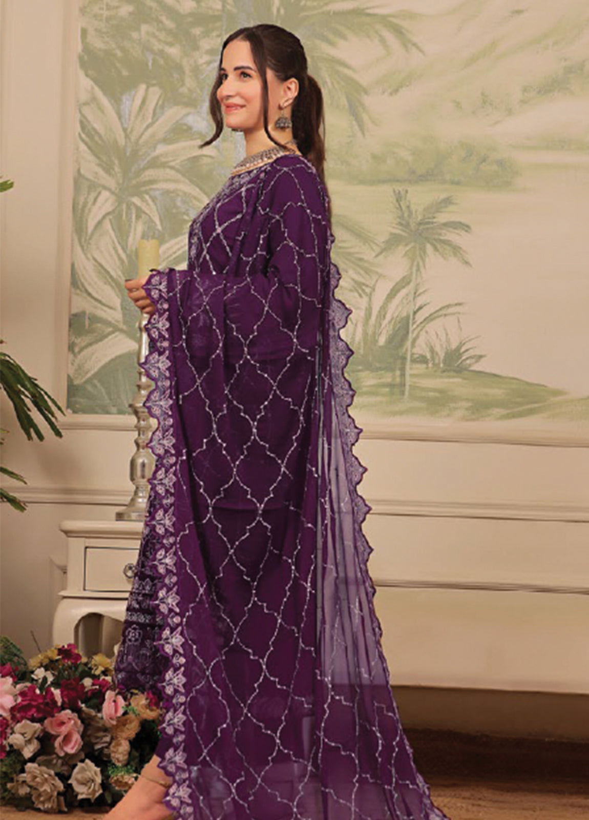Nura Luxury Embroidered Chiffon Semi-Stitched 3pcs