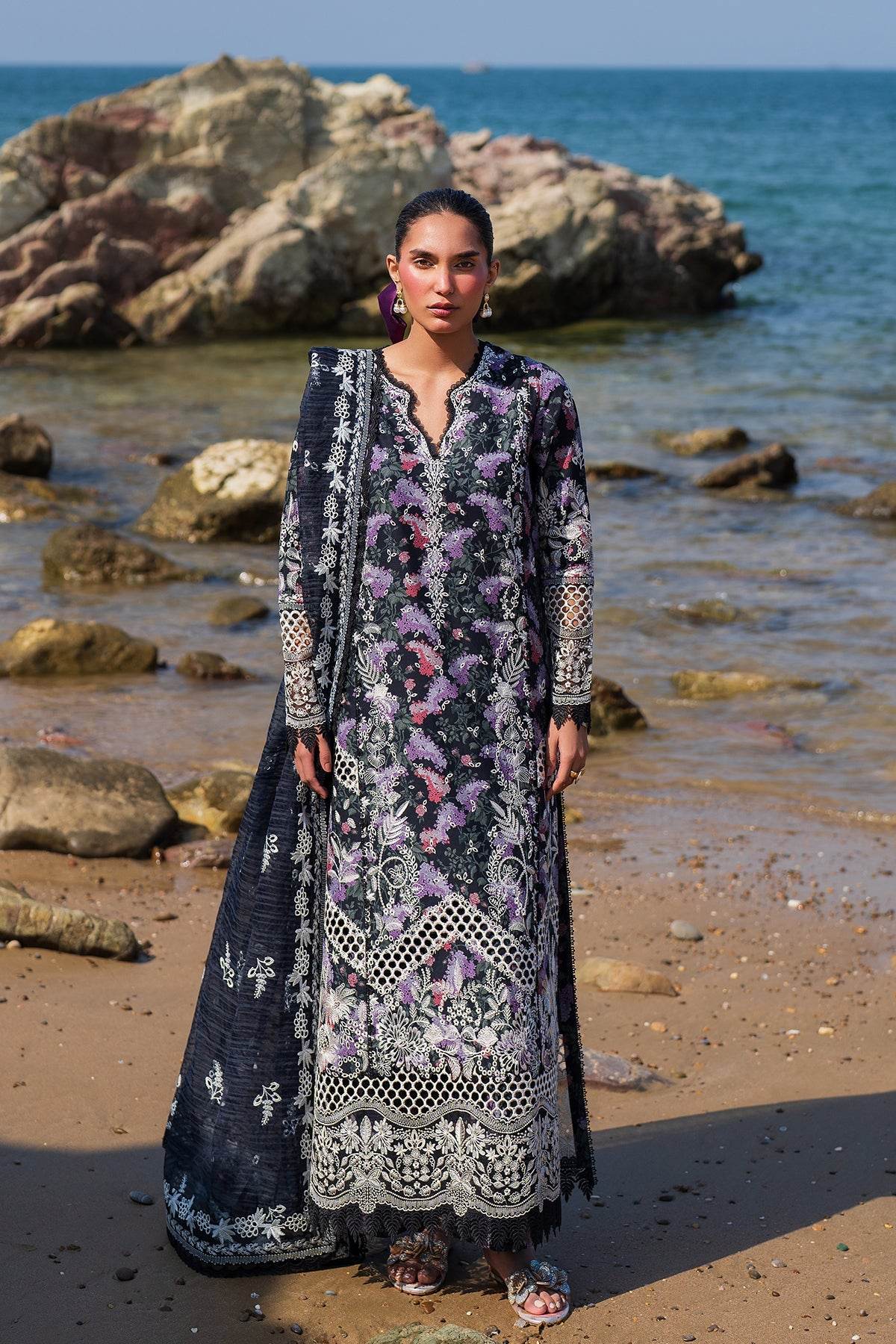 AFROZEH Endless Summer'25 Embroidered Printed Lawn 3pcs - Jotey