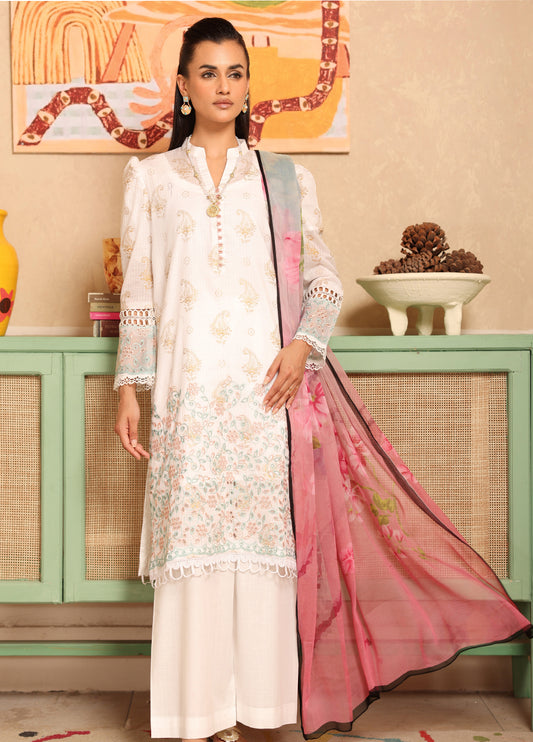 Milhaan By Johra Embroidered Chikankari & Gold Printed Lawn Unstitched 3Pcs