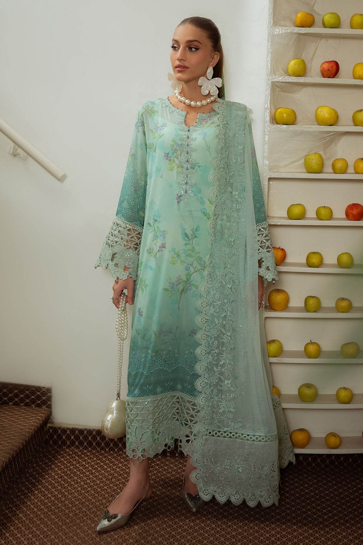 Nureh Maya Swiss Lawn Embroidered Unstitched 3pcs - Jotey