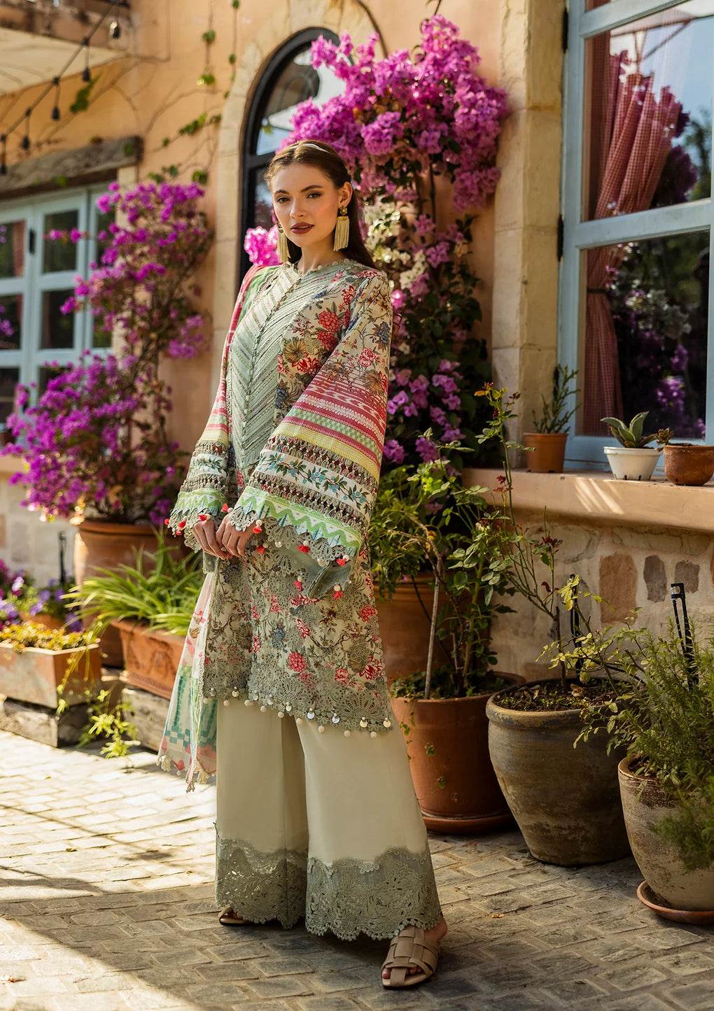 Elaf Print Chikankari Unstitched Lawn 3pcs - Jotey