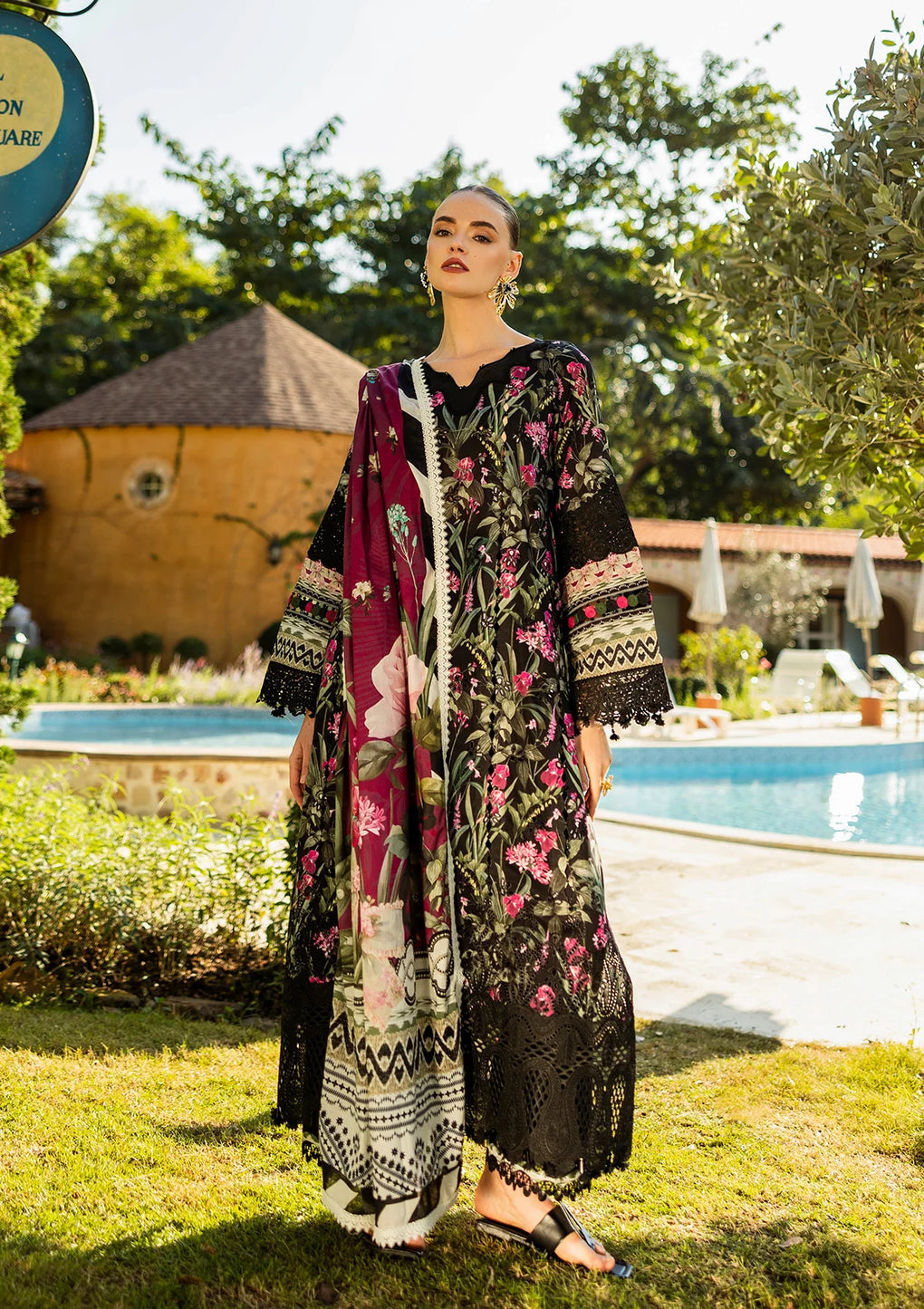Elaf Print Chikankari Unstitched Lawn 3pcs