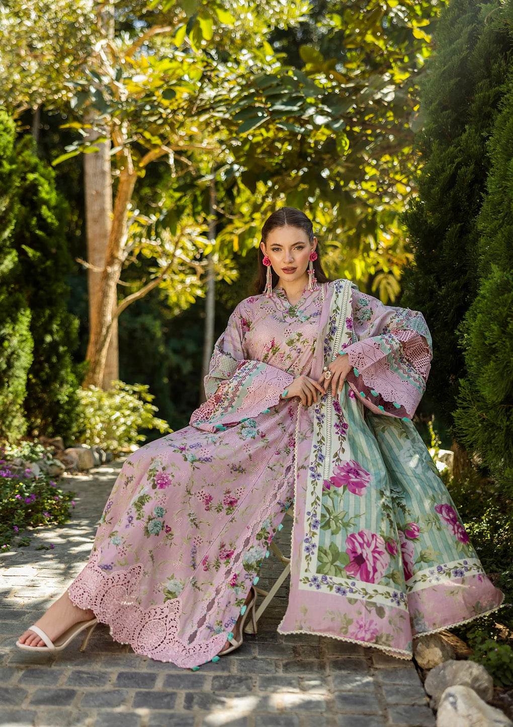 Elaf Print Chikankari Unstitched Lawn 3pcs - Jotey