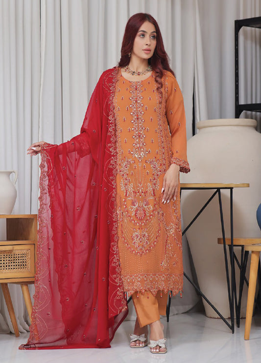 Nisha Embroidered Chiffon Semi-Stitched 3pcs