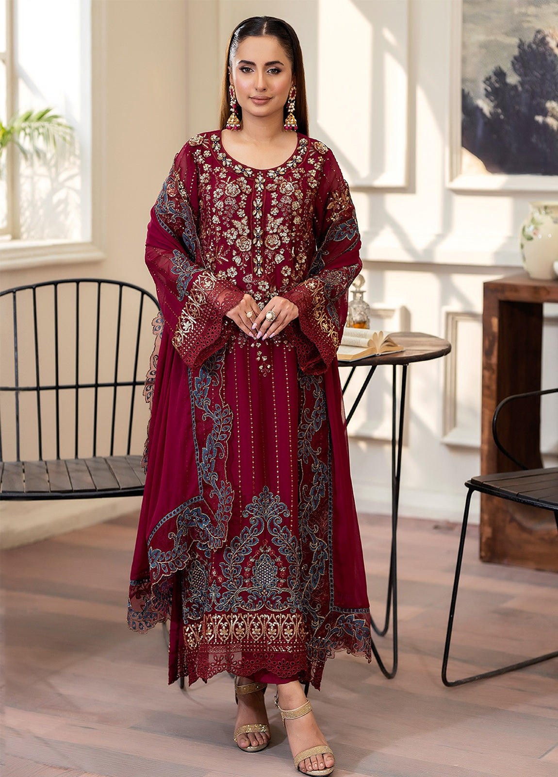 Tabassum By ZA Clothes Embroidered Chiffon Semi-Stitched 3pcs