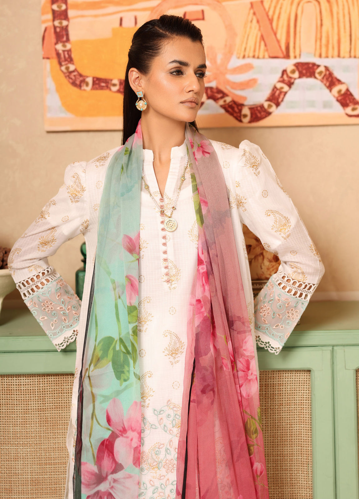 Milhaan By Johra Embroidered Chikankari & Gold Printed Lawn Unstitched 3Pcs