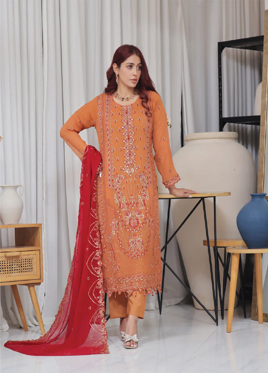 Nisha Embroidered Chiffon Semi-Stitched 3pcs