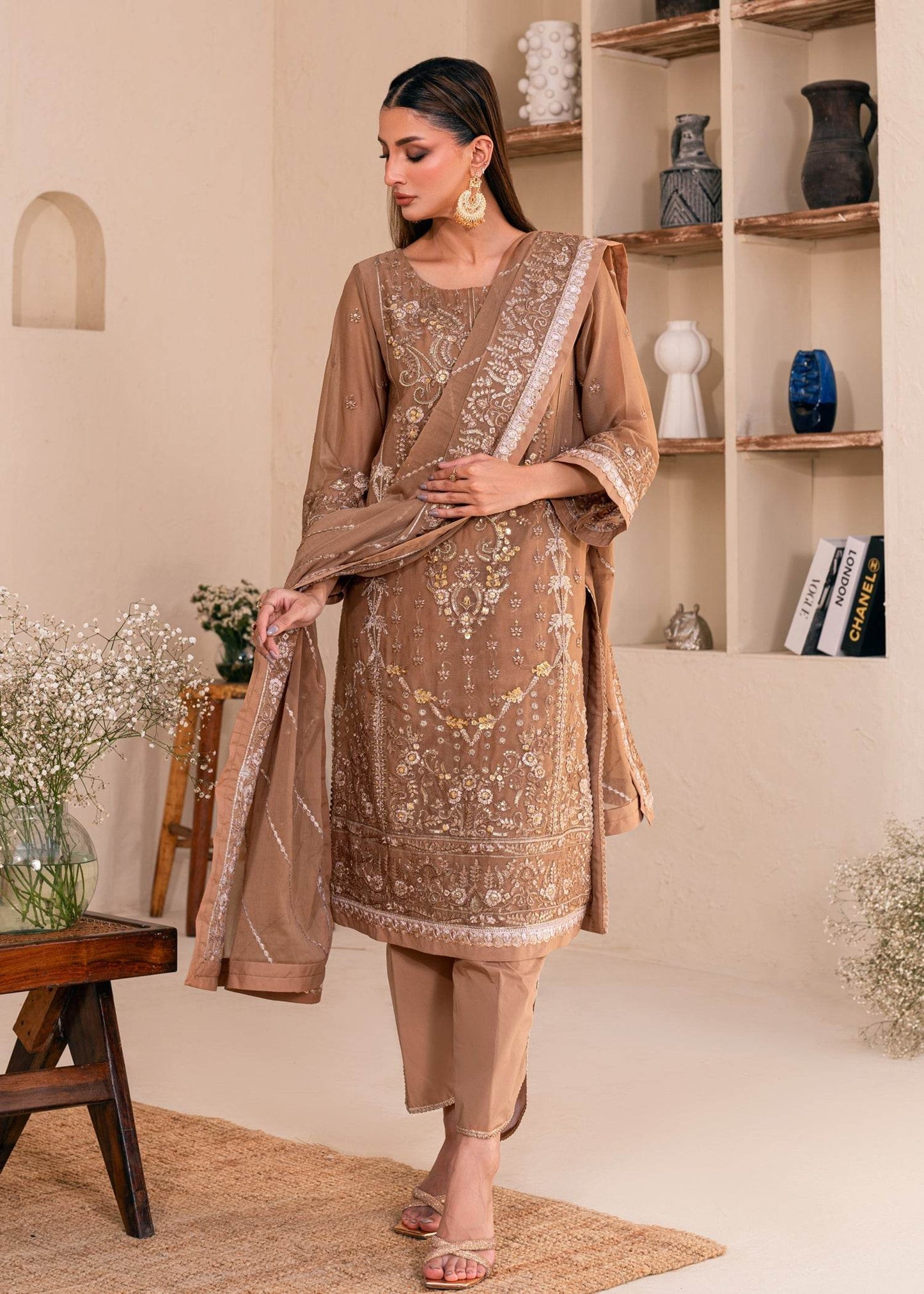 Lallaria By Noorma Kaamal Embroidered Chiffon Unstitched 3pcs - Jotey