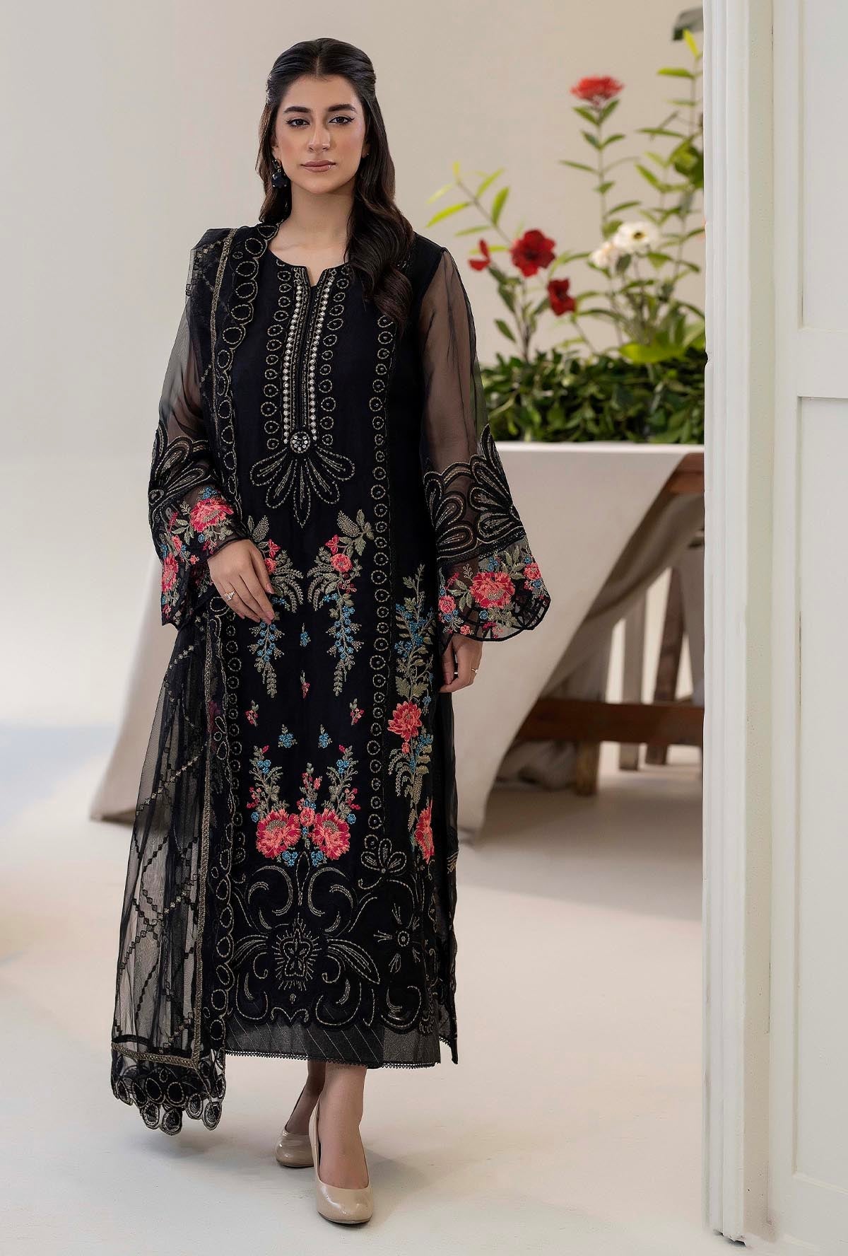 Raahi By ZA Clothes Embroidered Semi-Stitched Organza 3pcs