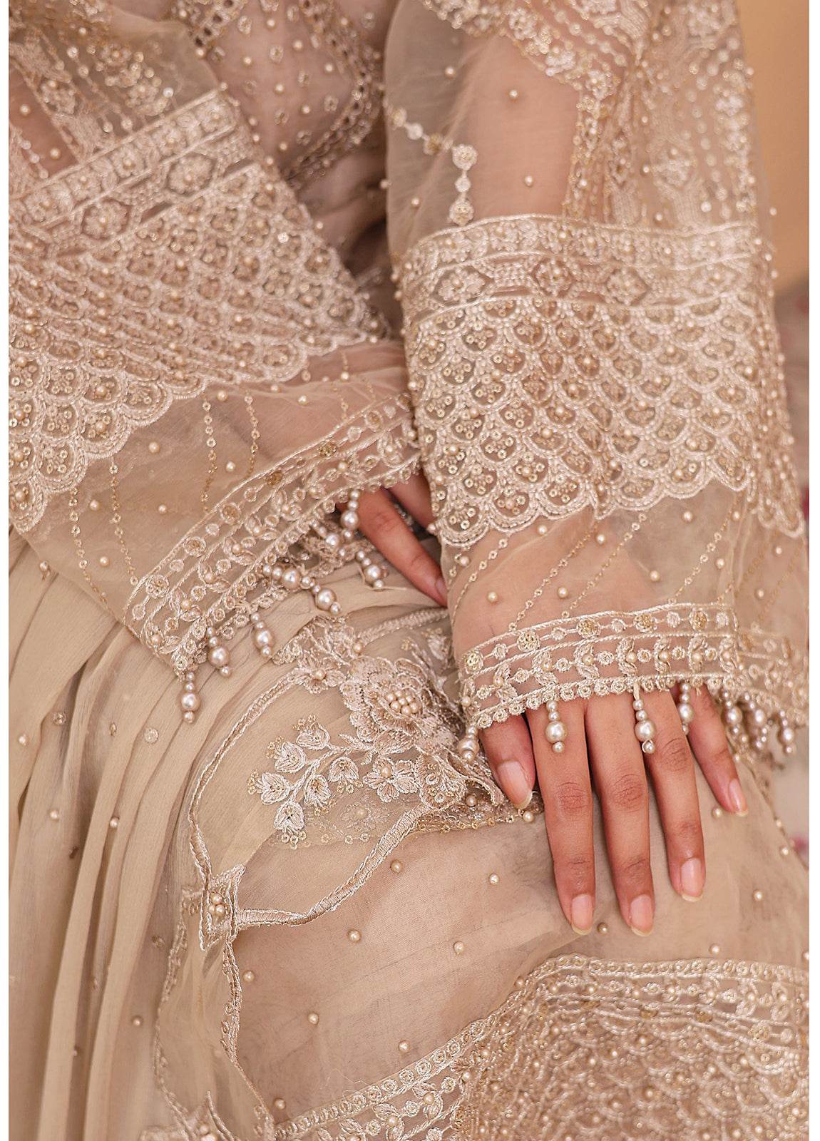 Raya By Hannan Fabrics Luxury Embroidered Chiffon Semi-Stitched 3pcs - Jotey