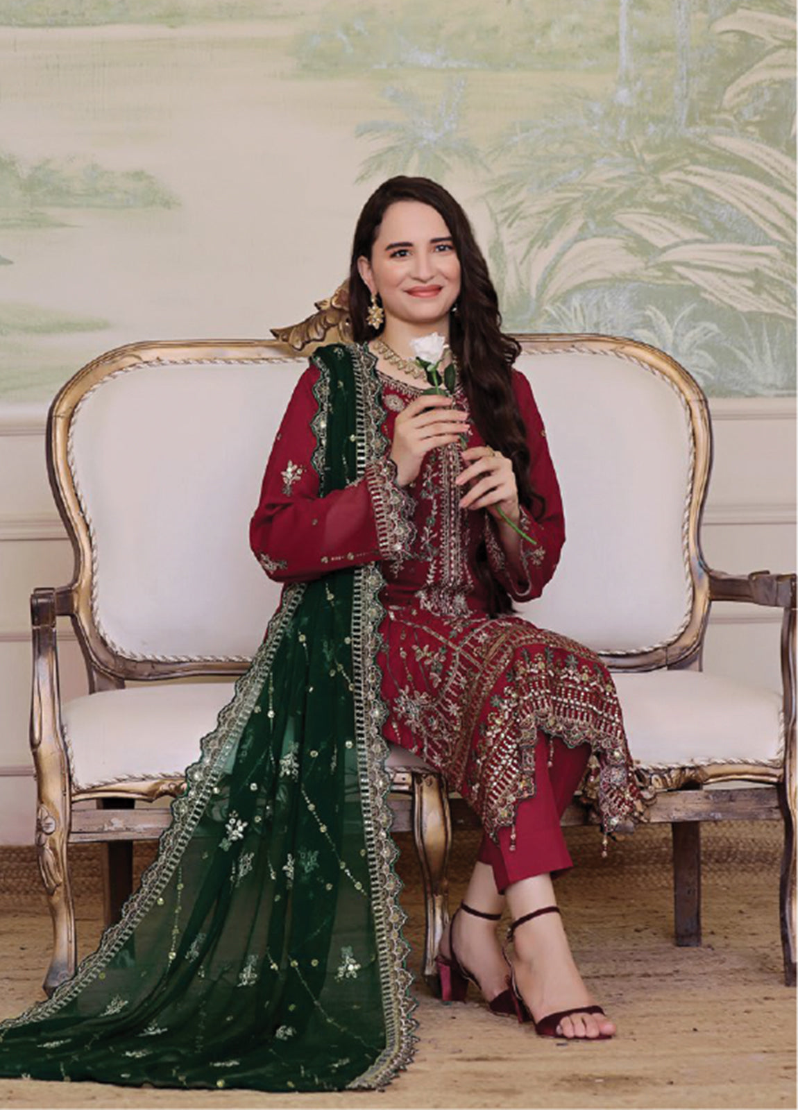 Nura Luxury Embroidered Chiffon Semi-Stitched 3pcs