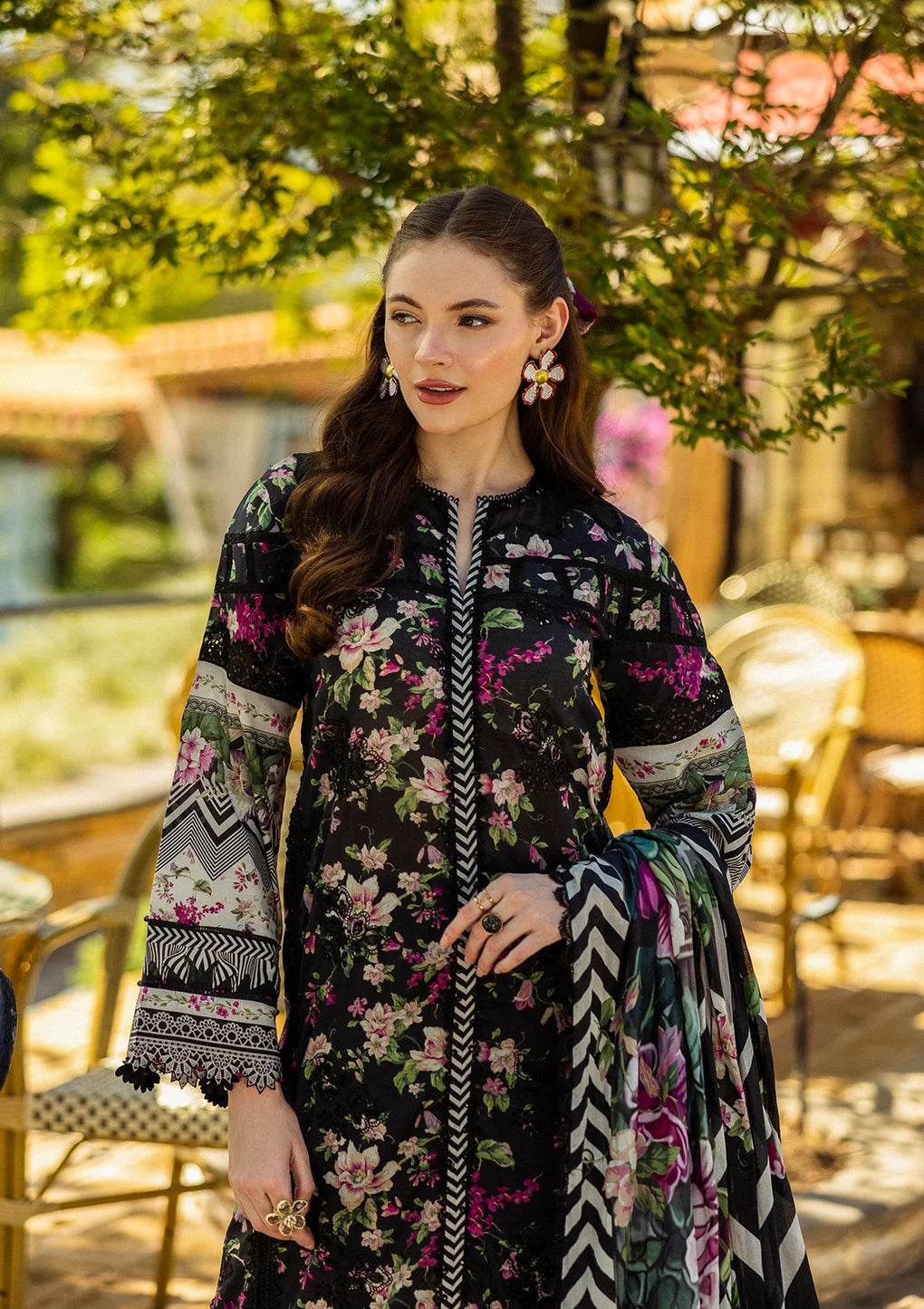 Elaf Print Chikankari Unstitched Lawn 3pcs - Jotey