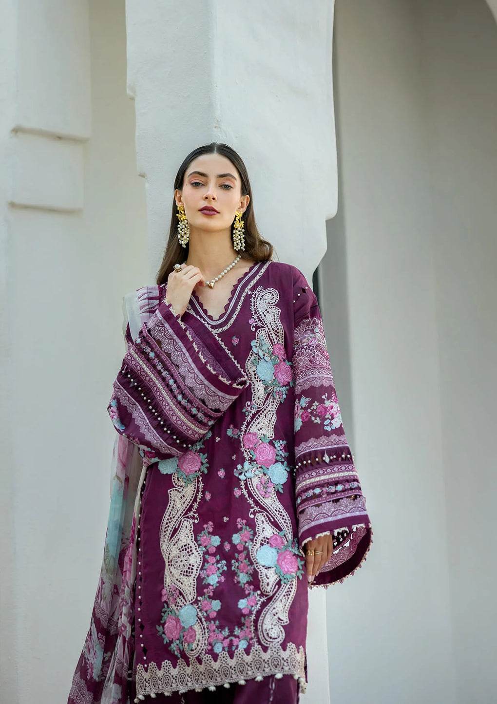 Elaf Premium Signature Embroidered Lawn Unstitched 3pcs - Jotey