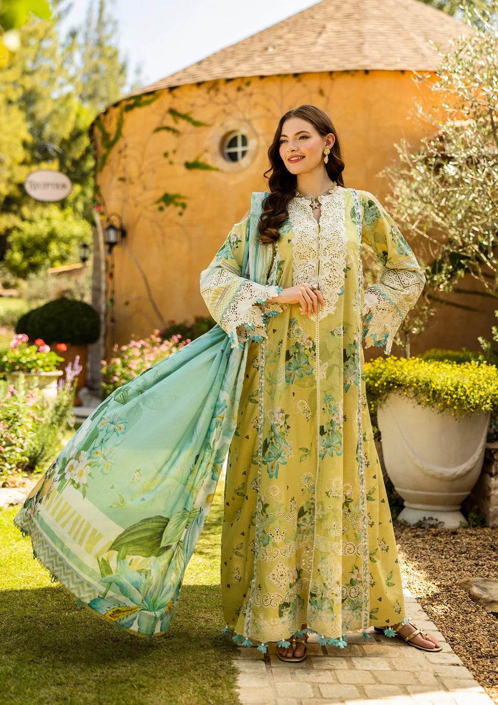 Elaf Print Chikankari Unstitched Lawn 3pcs - Jotey