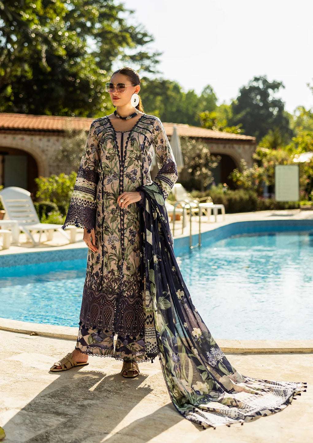 Elaf Print Chikankari Unstitched Lawn 3pcs