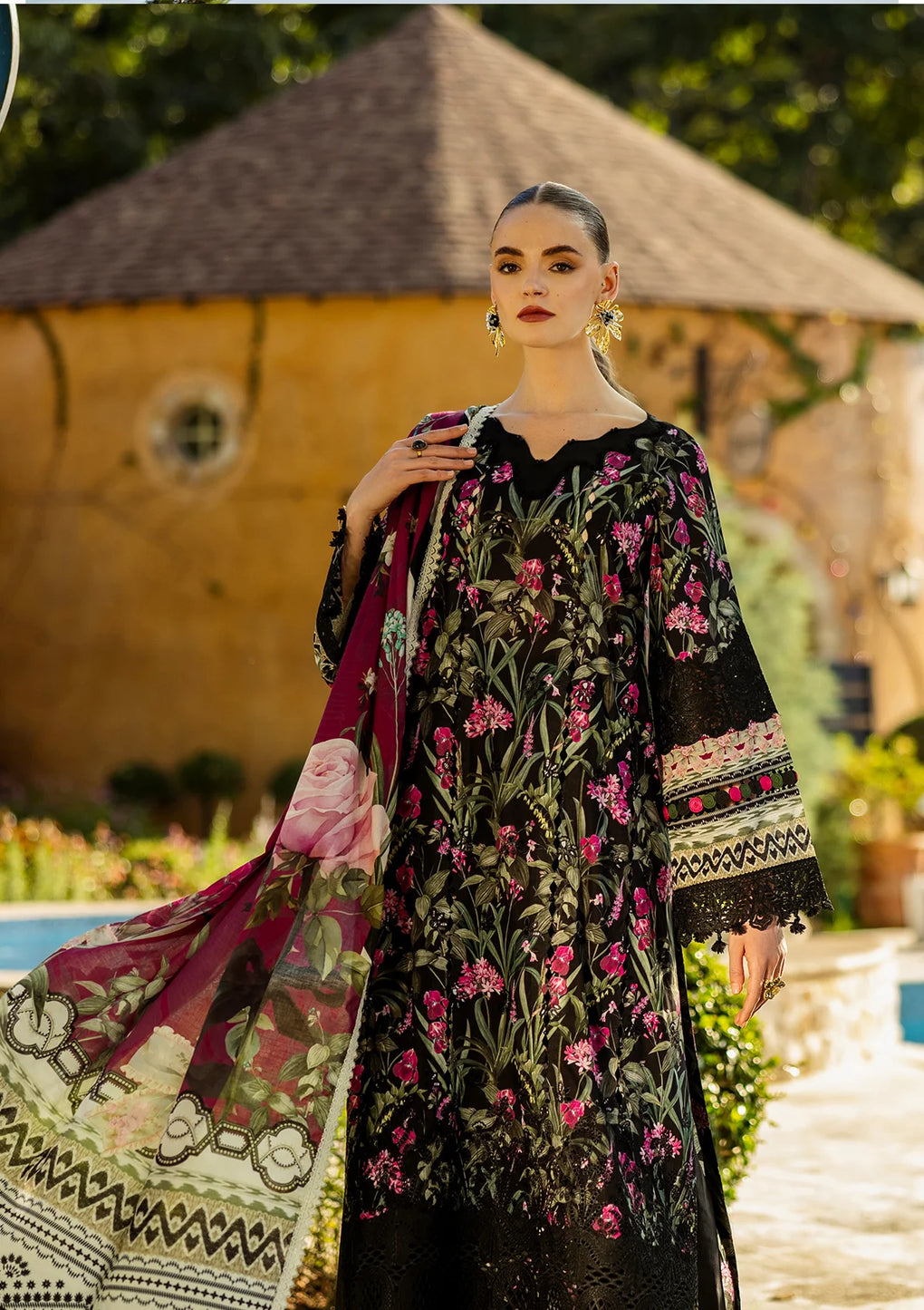 Elaf Print Chikankari Unstitched Lawn 3pcs