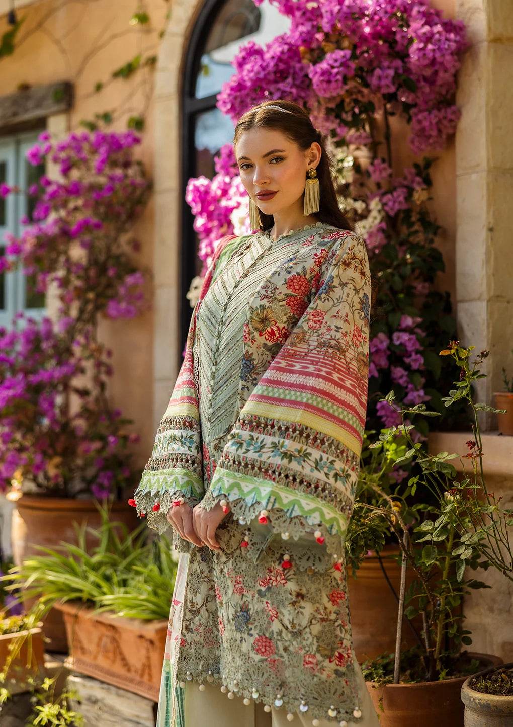 Elaf Print Chikankari Unstitched Lawn 3pcs - Jotey