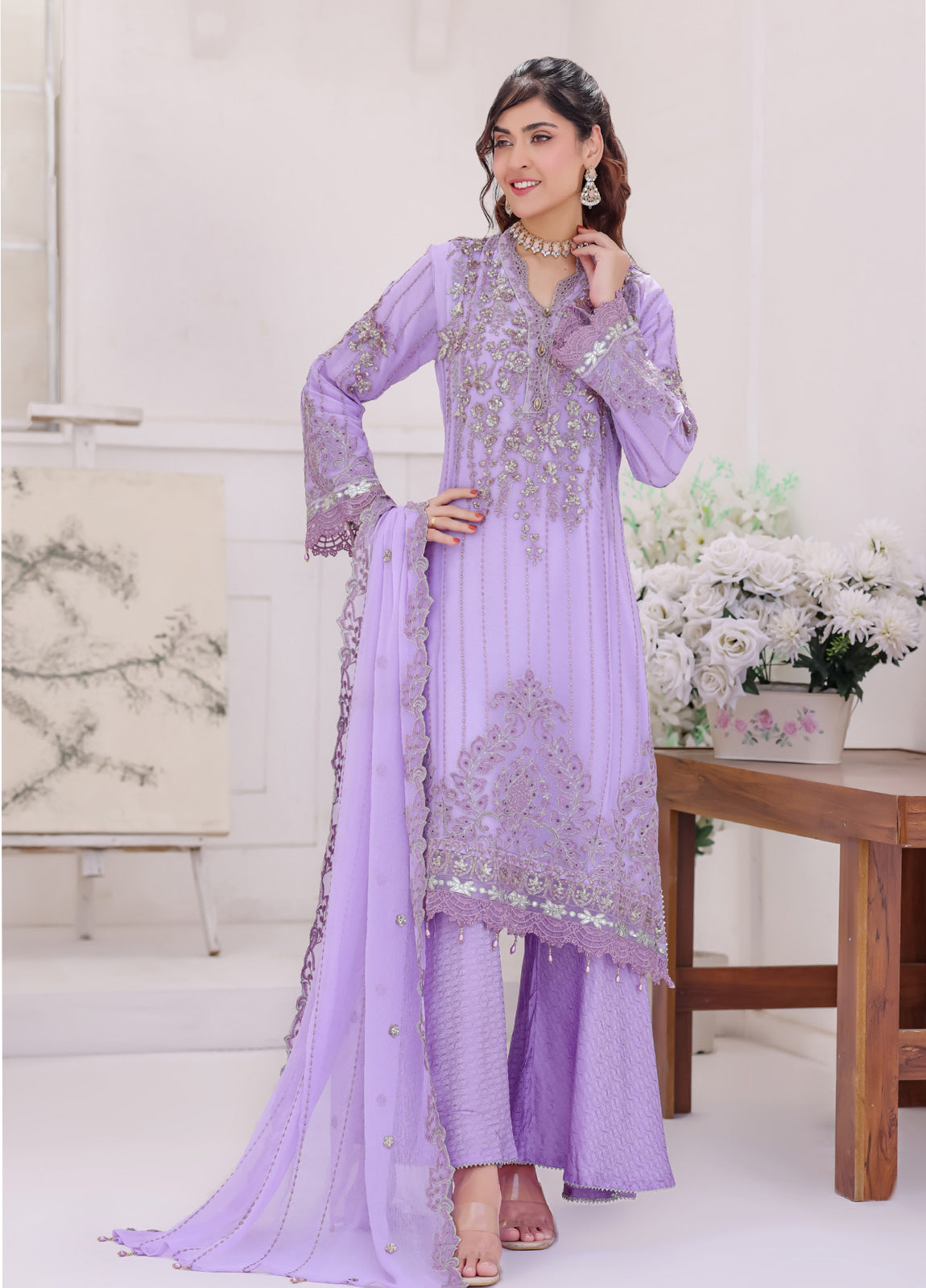 Ghungroo By Bin khalid Embroidered Chiffon Unstitched Three Piece