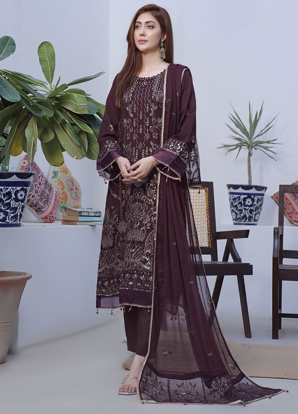 BIN KHALID Shehnai Formal Chiffon Embroidered Semi-Stitched 3pcs