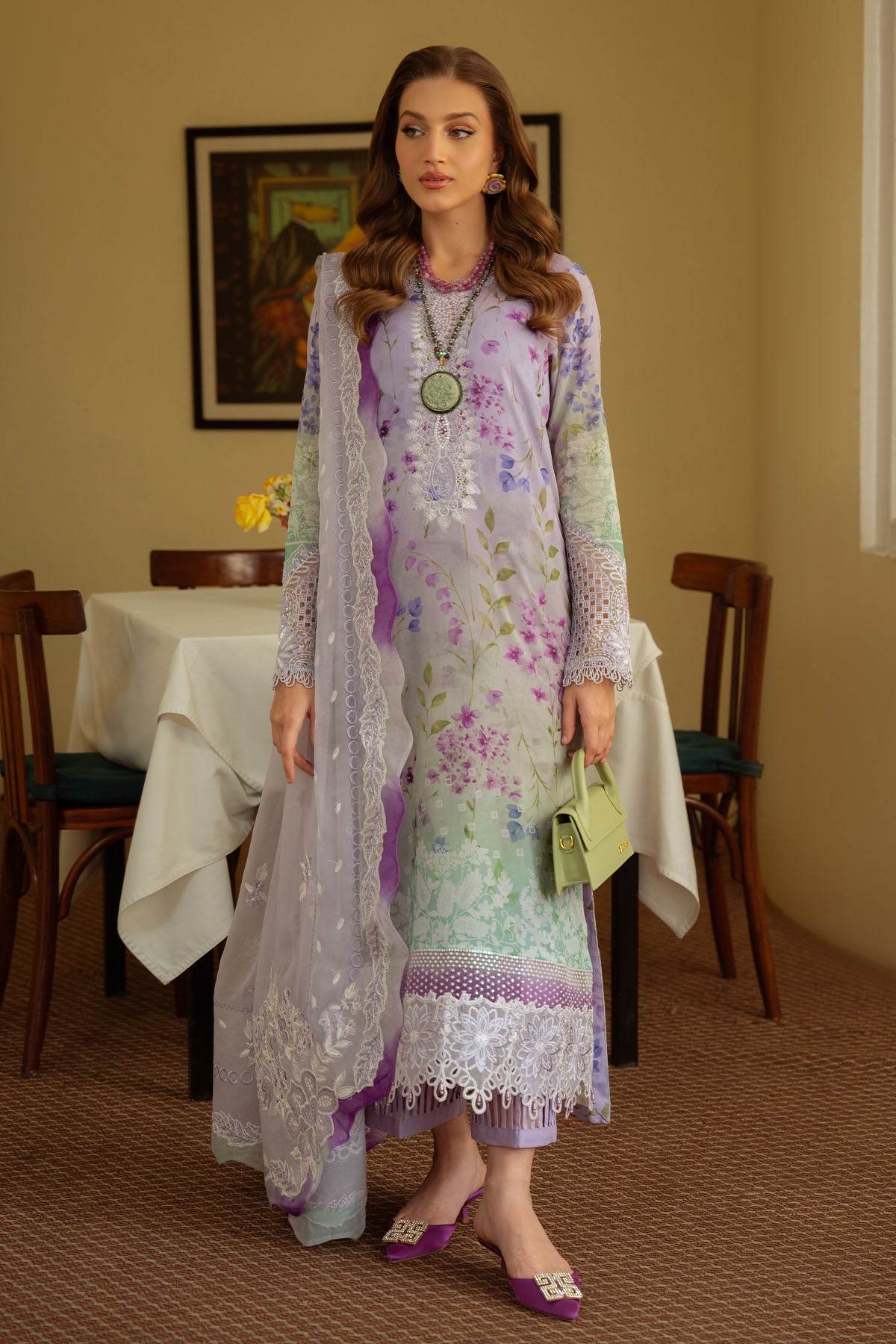 Nureh Maya Swiss Lawn Embroidered Unstitched 3pcs - Jotey
