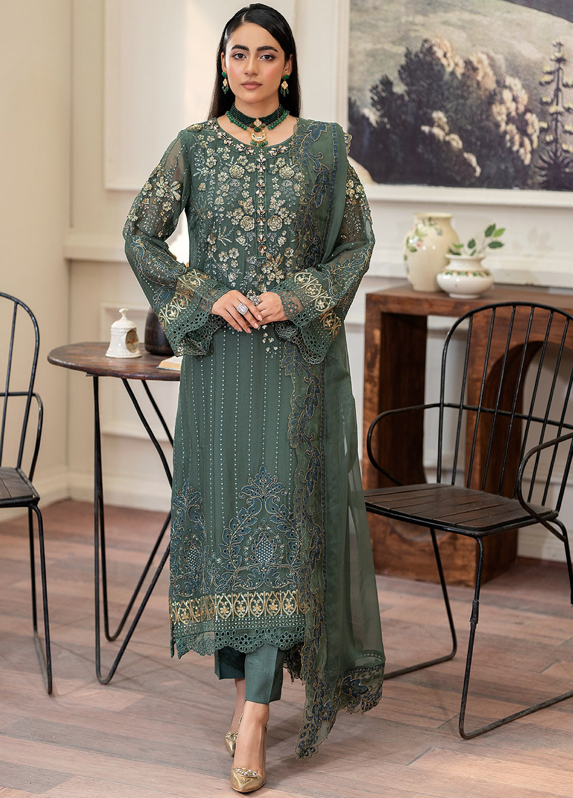 Tabassum By ZA Clothes Embroidered Chiffon Semi-Stitched 3pcs