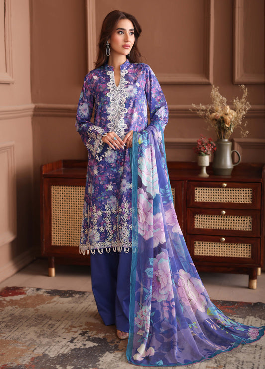 Keyaan By Johra Embroidered Chikankari Printed Bana Dora Lawn Unstitched 3Pcs