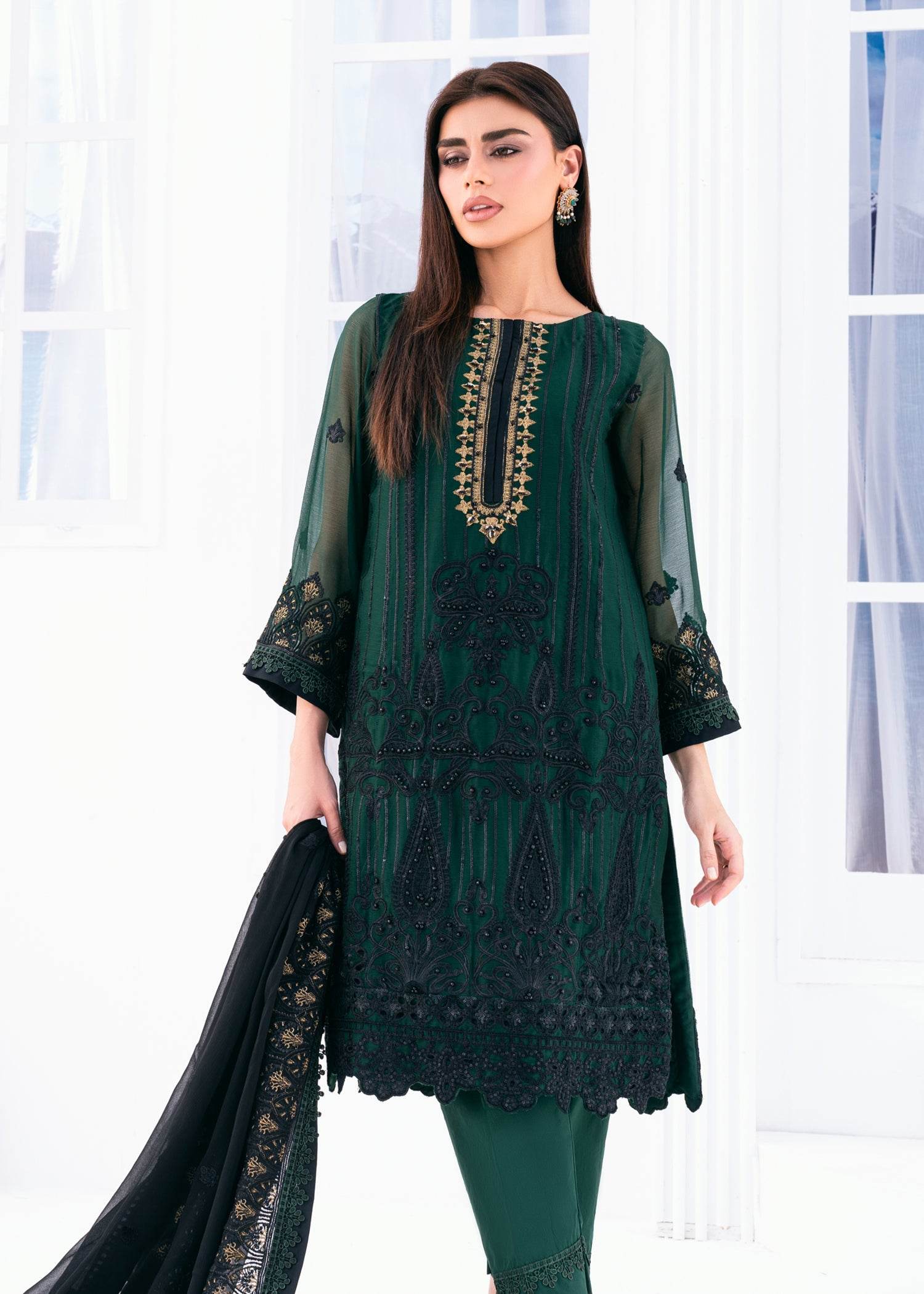 Lallaria By Noorma Kaamal Embroidered Chiffon Unstitched 3pcs - Jotey