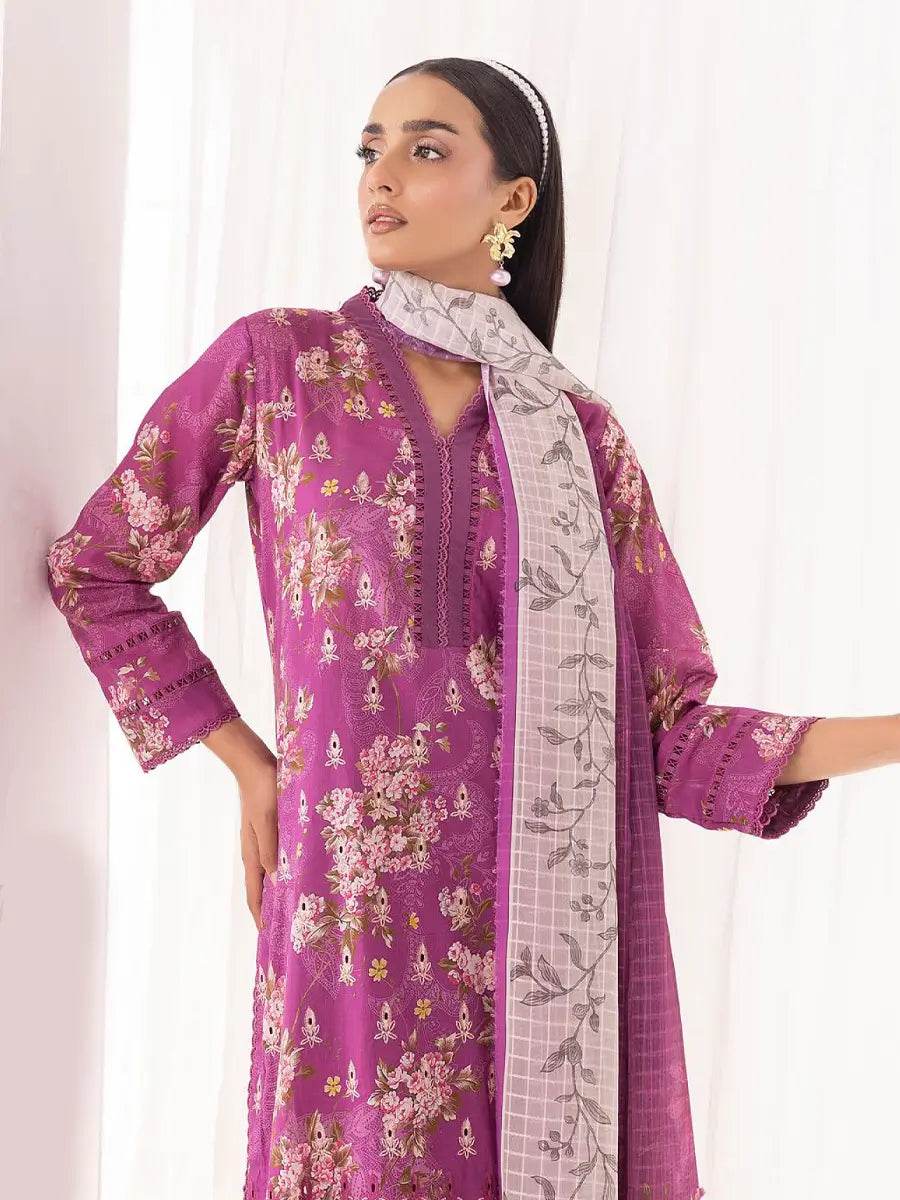 Printkari By Nur Embroidered Printed Lawn Unstitched 3pcs - Jotey