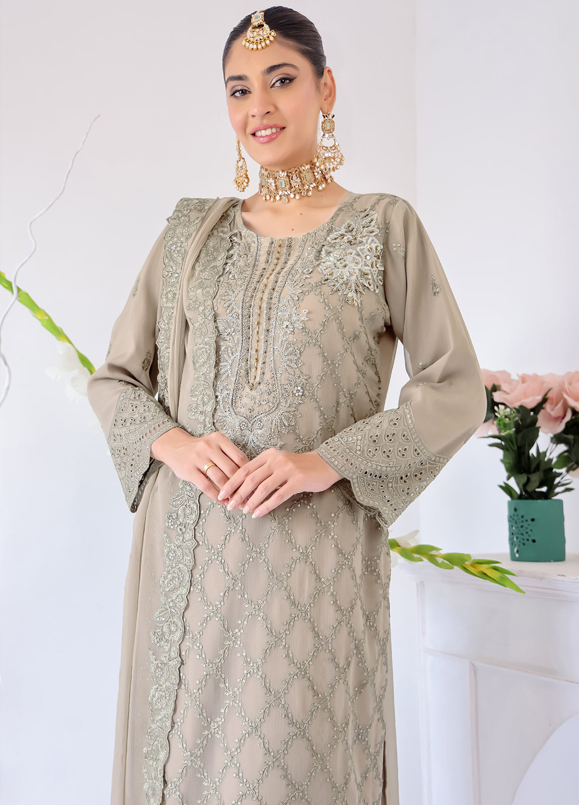 Zahikah By Bin Hameed Luxury Embroidered Chiffon Untitched 3pcs