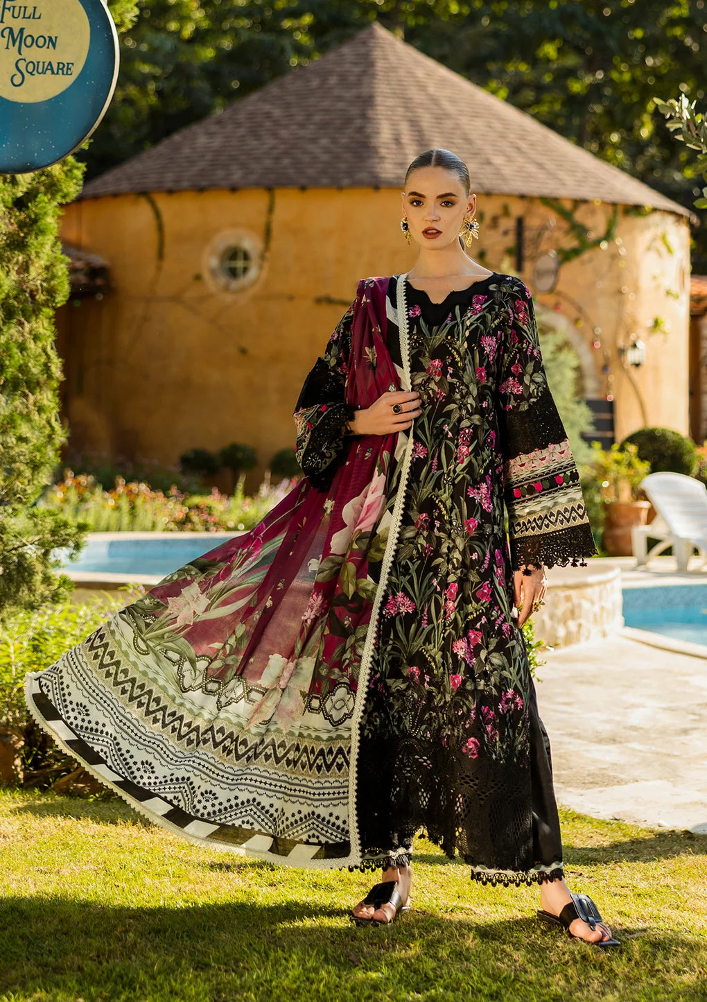 Elaf Print Chikankari Unstitched Lawn 3pcs