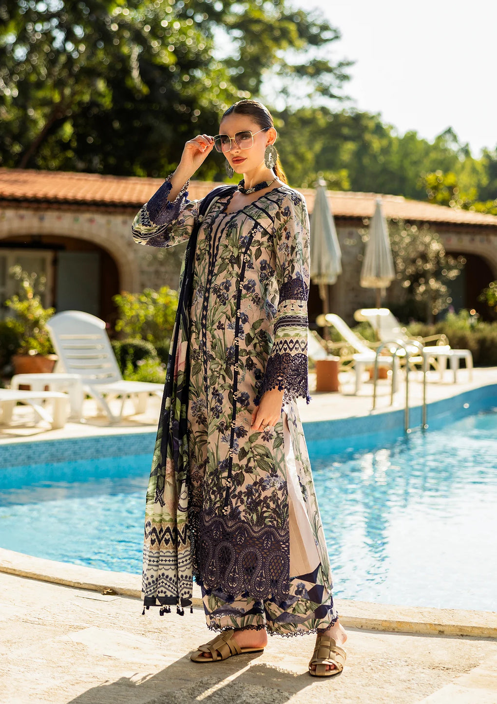 Elaf Print Chikankari Unstitched Lawn 3pcs